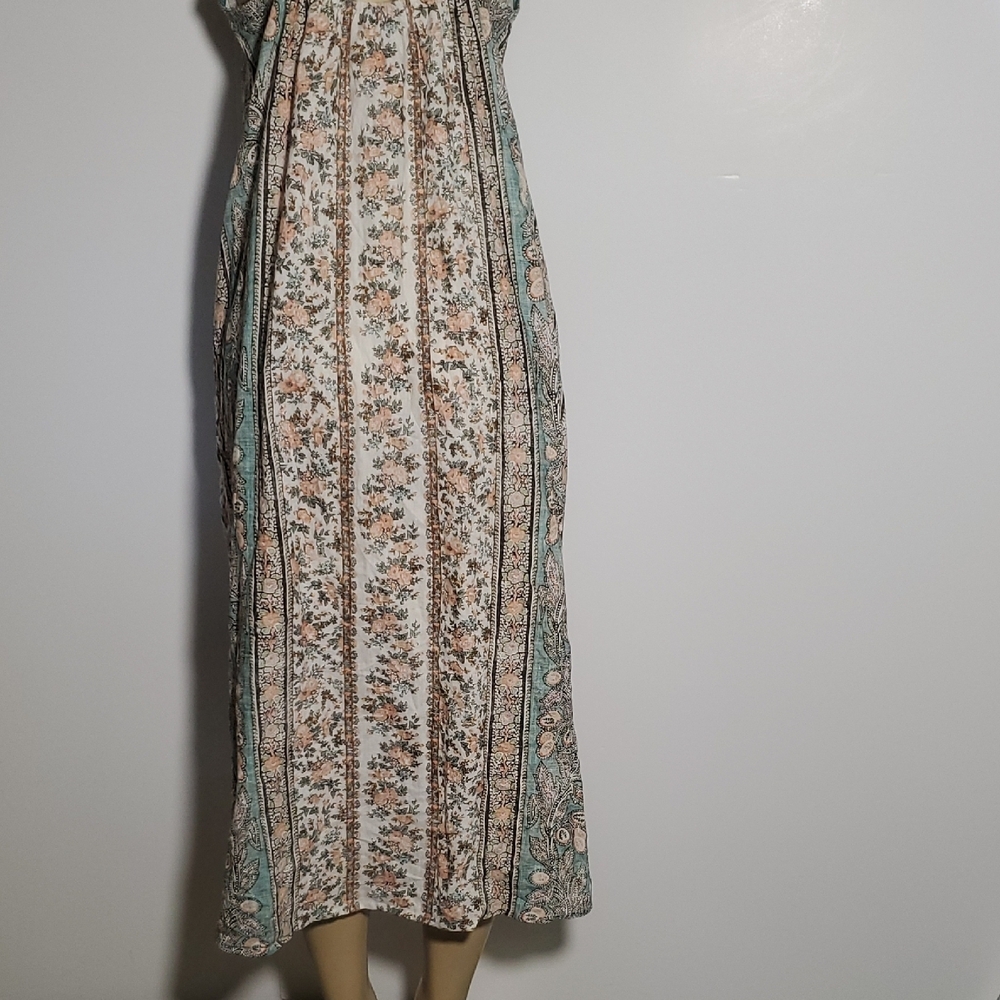 D'ASCOLI Cotton Midi Dress Large Ruffle-Trim Maxi Dress in Cream Green - Picture 8 of 13